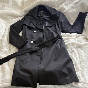 Express Black Double-Breasted Trench Coat with Belt